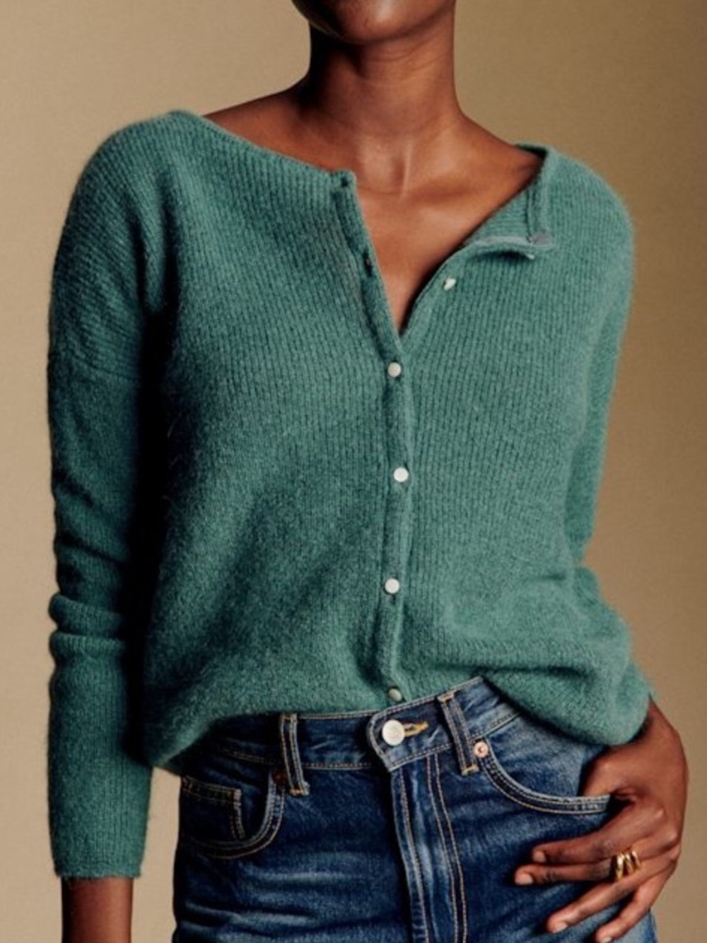 Sezane Gaspard Cardigan Sweater Sage Green Blue Alpaca Wool Medium